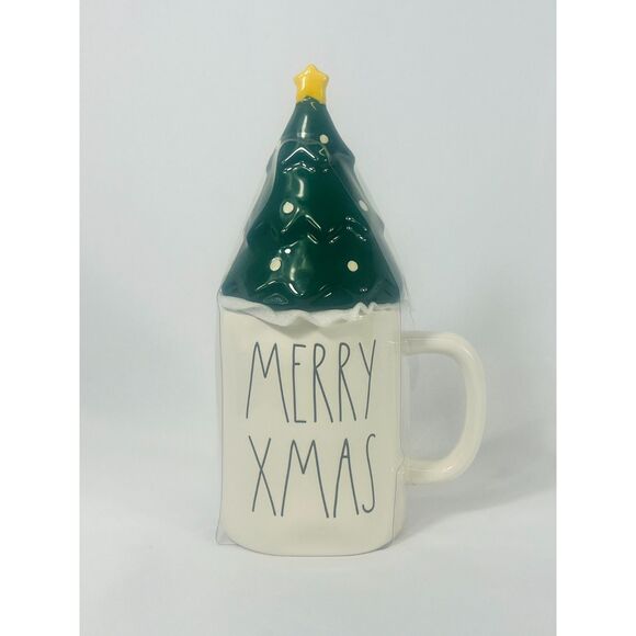 NWT Rae Dunn Merry Christmas Tree Mug with Topper - Picture 1 of 4